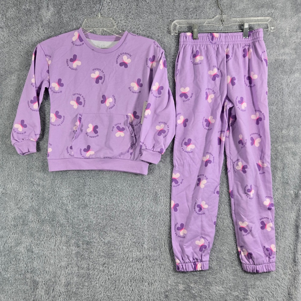 365 Kids Garanimals Girls Purple Butterfly Fleece Sweatshirt & Joggers Set 8 NWT